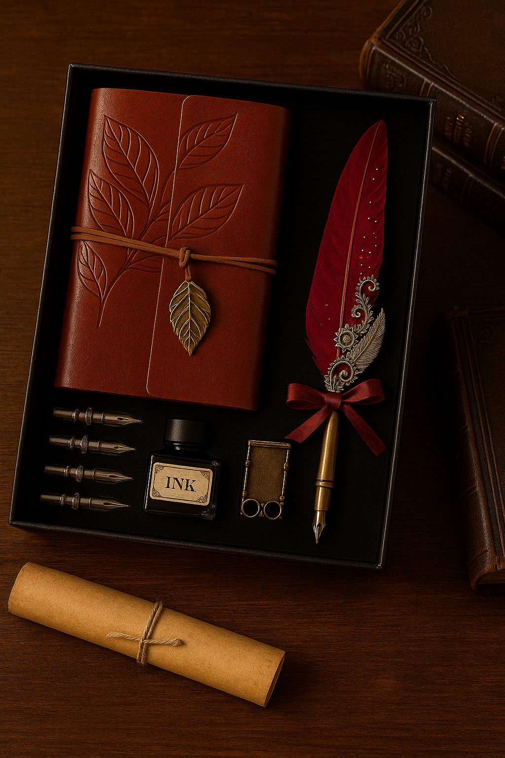 Vintage Feather Quill Writing Set with Leather Journal