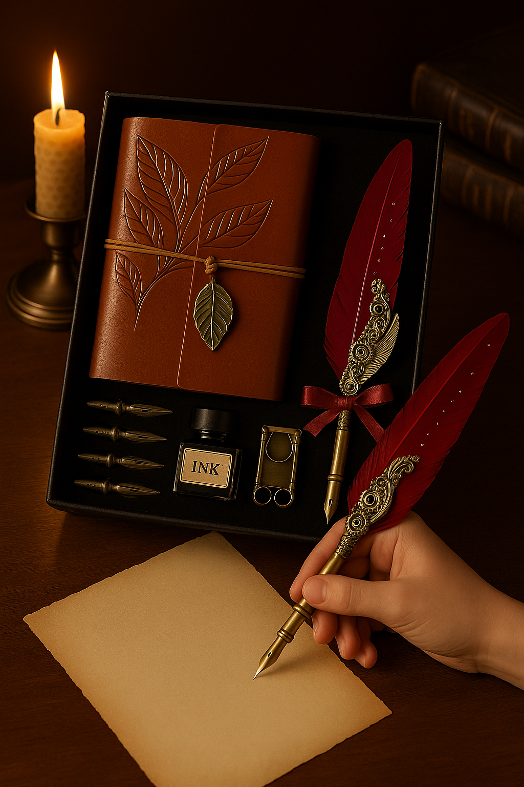 Vintage Feather Quill Writing Set with Leather Journal
