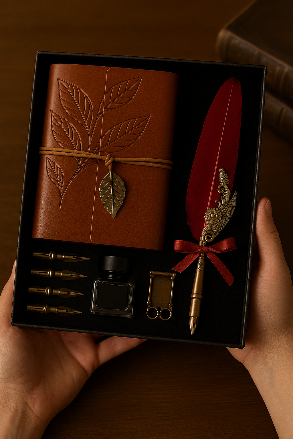 Vintage Feather Quill Writing Set with Leather Journal