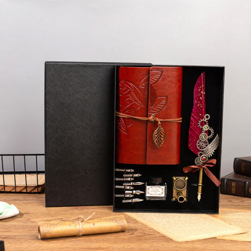 Vintage Feather Quill Writing Set with Leather Journal